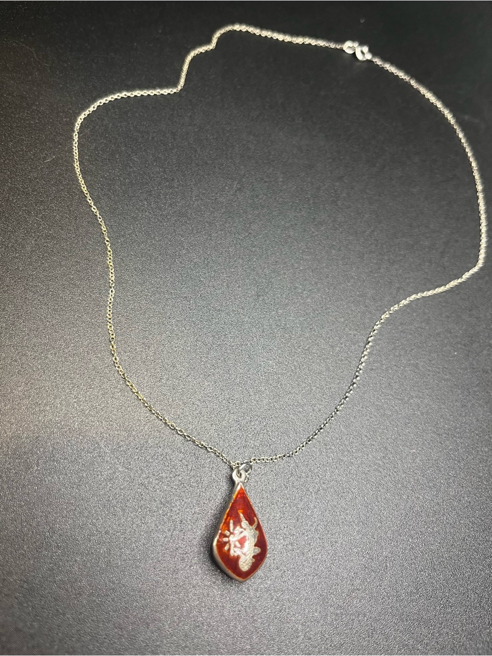 Vintage Siam sterling silver red enamel dancer pendant necklace